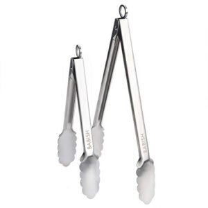 Babish 12” & 9” Locking Kitchen Tong Set, Stainless Steel