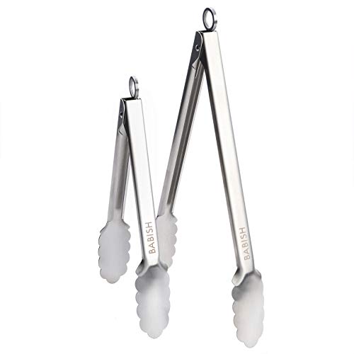 Babish 12” & 9” Locking Kitchen Tong Set, Stainless Steel