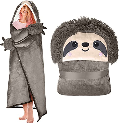 Sloth Wearable Hooded Blanket for Adults - Super Soft Warm Cozy Plush Flannel Fleece & Sherpa Hoodie Throw Cloak Wrap - Sloth Gifts for Women Adults and Kids