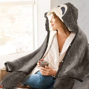Sloth Wearable Hooded Blanket for Adults - Super Soft Warm Cozy Plush Flannel Fleece & Sherpa Hoodie Throw Cloak Wrap - Sloth Gifts for Women Adults and Kids