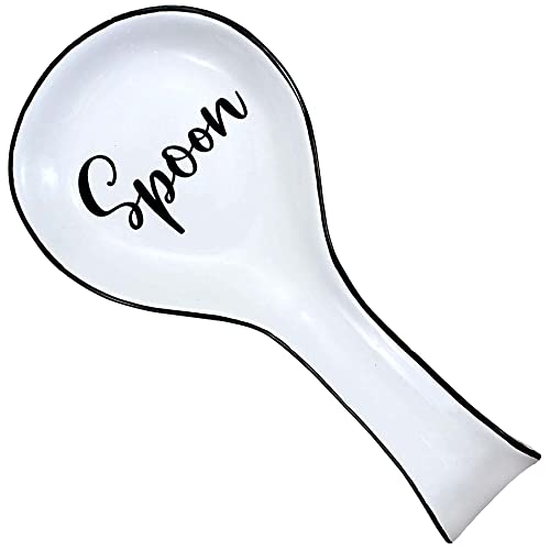 Home Acre Designs Spoon Rest For Kitchen Counter & Stove Top - White Ceramic Spoon Holder for Cooking & Counter Protection - Essential Kitchen Gadgets - White Farmhouse