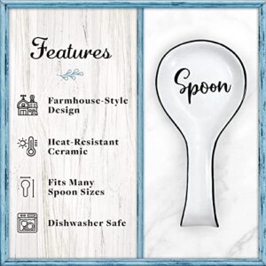 Home Acre Designs Spoon Rest For Kitchen Counter & Stove Top - White Ceramic Spoon Holder for Cooking & Counter Protection - Essential Kitchen Gadgets - White Farmhouse