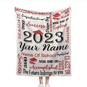 custom blanket graduation gifts class of 2023 graduation decorations, personalized name cool graduation gifts blanket, custom throw blanket graduation gifts for him and her 40x50 inch
