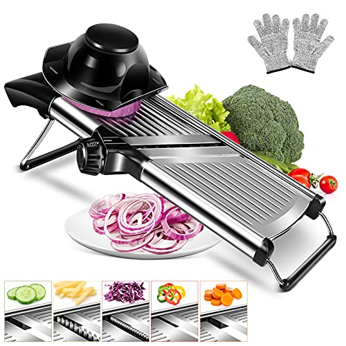 MASTERTOP Adjustable Mandoline Food Slicer Vegetable Slicer Fruit Cutter Stainless Steel Kitchen Julienne Slicer For Kitchen Waffle Fry Cut Potato Chip Vegetable Onion Cheese French Fry