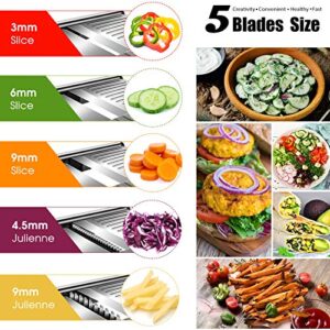 MASTERTOP Adjustable Mandoline Food Slicer Vegetable Slicer Fruit Cutter Stainless Steel Kitchen Julienne Slicer For Kitchen Waffle Fry Cut Potato Chip Vegetable Onion Cheese French Fry