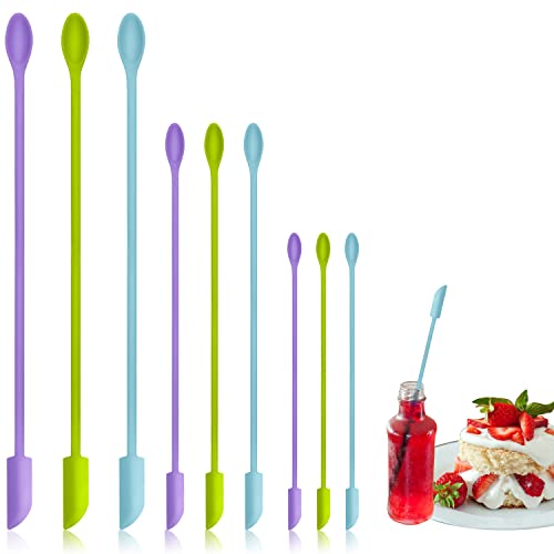 9 Pieces Mini Silicone Spatula-Makeup Spatula-Small Silicone Spatula-Thin Spatula Set for Skinny Openings-Abnaok Tiny Scraper for Jar,Kitchen Bottles,Cosmetic