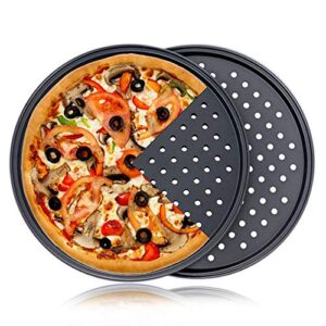 pizza pan with holes, 2 pack carbon steel perforated non-stick tray tool crispy 12inch round for home kitchen