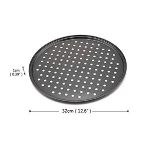 Pizza Pan With Holes, 2 Pack Carbon Steel Perforated Non-Stick Tray Tool Crispy 12inch Round for Home Kitchen