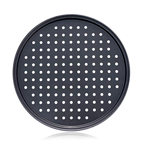 Pizza Pan With Holes, 2 Pack Carbon Steel Perforated Non-Stick Tray Tool Crispy 12inch Round for Home Kitchen