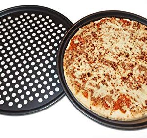 Pizza Pan With Holes, 2 Pack Carbon Steel Perforated Non-Stick Tray Tool Crispy 12inch Round for Home Kitchen