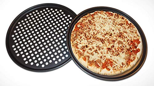 Pizza Pan With Holes, 2 Pack Carbon Steel Perforated Non-Stick Tray Tool Crispy 12inch Round for Home Kitchen