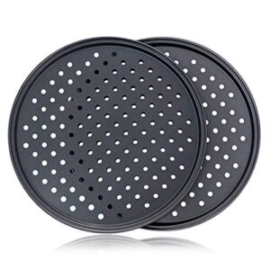 Pizza Pan With Holes, 2 Pack Carbon Steel Perforated Non-Stick Tray Tool Crispy 12inch Round for Home Kitchen