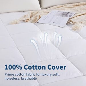 HOMBYS Queen Size Feathers & Down Mattress Pad Cover, Luxury Extra Thick Fluffy Pillow Top Mattress Topper, Fitted Deep Pocket Quilted Bed Topper with 100% Cotton Fabric, Hotel Collection(White,Queen)