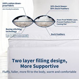 HOMBYS Queen Size Feathers & Down Mattress Pad Cover, Luxury Extra Thick Fluffy Pillow Top Mattress Topper, Fitted Deep Pocket Quilted Bed Topper with 100% Cotton Fabric, Hotel Collection(White,Queen)