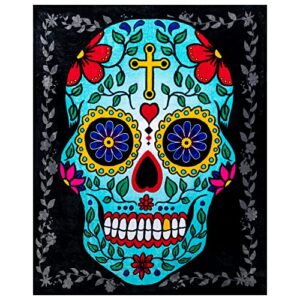 hipfree sugar skull blanket - day of the dead blanket 50" x 60" - soft throw blanket for couch super cozy blanket for all seasons - sugar skull gifts for women & men