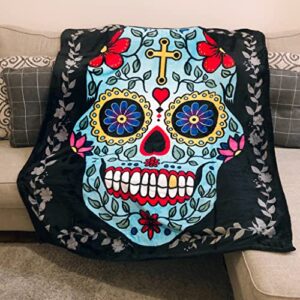 HIPFREE Sugar Skull Blanket - Day of The Dead Blanket 50" x 60" - Soft Throw Blanket for Couch Super Cozy Blanket for All Seasons - Sugar Skull Gifts for Women & Men