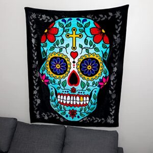 HIPFREE Sugar Skull Blanket - Day of The Dead Blanket 50" x 60" - Soft Throw Blanket for Couch Super Cozy Blanket for All Seasons - Sugar Skull Gifts for Women & Men