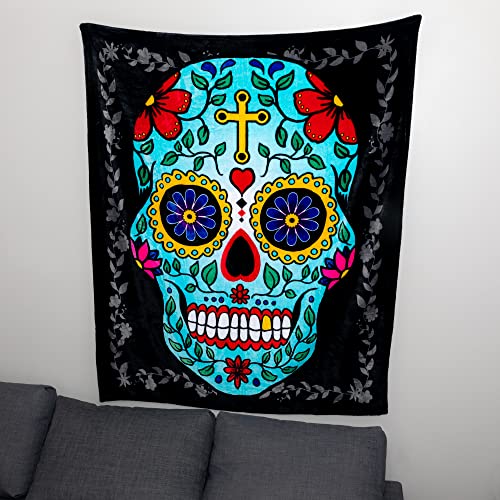 HIPFREE Sugar Skull Blanket - Day of The Dead Blanket 50" x 60" - Soft Throw Blanket for Couch Super Cozy Blanket for All Seasons - Sugar Skull Gifts for Women & Men