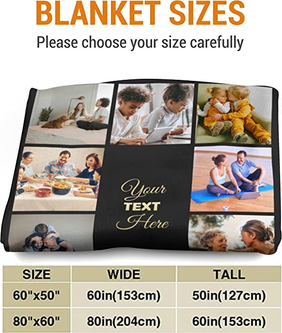 Taka Deal Customized Photo Blanket - Collage Blanket with Text. Make Your Own Fleece Throw Blanket. Gift for Valentine, Anniversary & Birthday. (Photo Blanket 28, 60"X80")