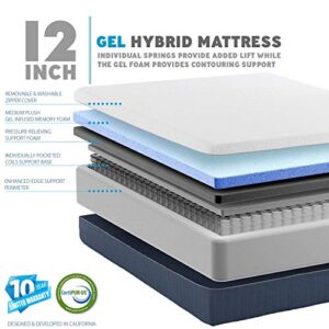 Blissful Nights Premium Adjustable Bed Frame and 12 Inch Hybrid Gel Infused Memory Foam Mattress Medium Soft Feel CertiPUR-US Certified (Split King)