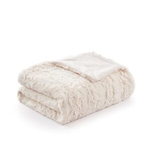 cozyart faux fur throw blanket for couch - 50"x60" cream super soft plush luxurious and elegant with comfy reversible microfiber fluffy blankets and throws for bed home decorative