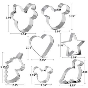 Cookie Cutter for Kids,Mouse Unicorn Dinosaur Heart Star Shapes Stainless Steel Cookie Cutters Mold for Cakes,Biscuits and Sandwiches