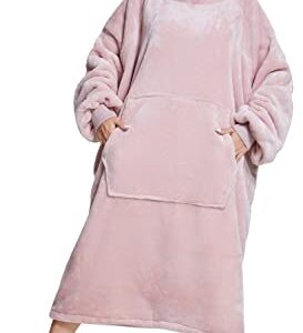 CozyLeep Wearable Blanket Hoodie for Adult Women Men - Warm and Soft Oversized Snuggle Blanket Sweatshirt Idea Gift for Birthday, Pink