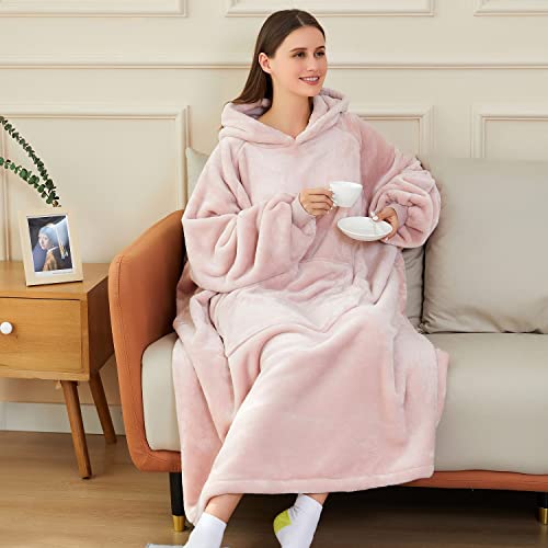 CozyLeep Wearable Blanket Hoodie for Adult Women Men - Warm and Soft Oversized Snuggle Blanket Sweatshirt Idea Gift for Birthday, Pink