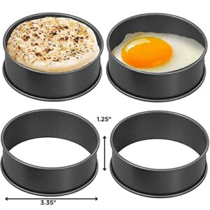 english muffin rings 3.5" - non stick crumpet rings for fluffy muffins - set of 4 metal baking rings set - egg ring molds for baking - no leak sturdy egg ring set - made in the uk