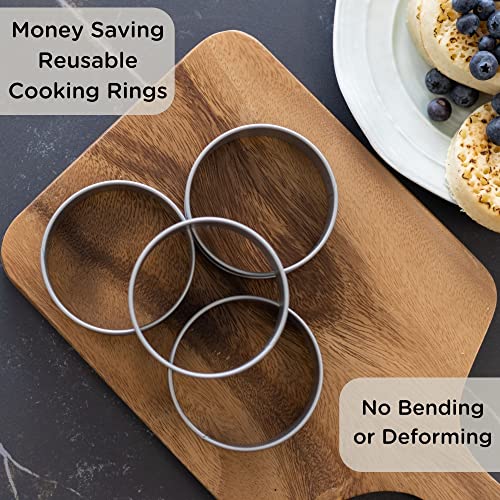 English Muffin Rings 3.5" - Non Stick Crumpet Rings for Fluffy Muffins - Set of 4 Metal Baking Rings Set - Egg Ring Molds for Baking - No Leak Sturdy Egg Ring Set - Made in the UK