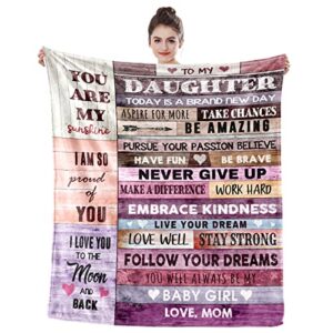 Daughter Gift from Mom Ultra Soft Blanket Birthday Daughter Gifts I Love You to The Moon and Back Present Pink Christmas Throw Blanket for Couch Bed 60'' x 50''