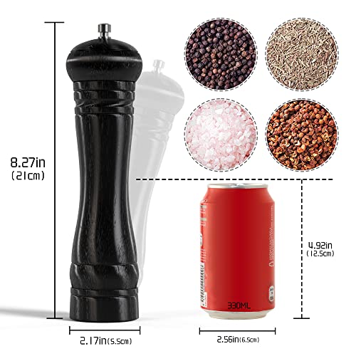 Pepper Grinder Salt Pepper Mill - Wooden Refillable Pepper Mill Grinder Durable Salt and Pepper Grinder with Adjustable Coarseness Easy to Use for Cooking Serving and BBQ 8inch
