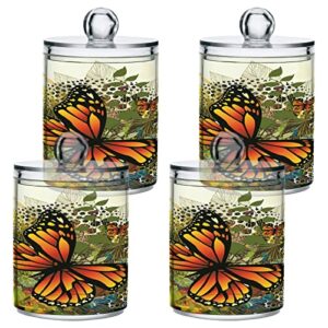 keepreal butterfly flower qtip holder dispenser with lids, 4pcs plastic food storage canisters, apothecary jar containers for vanity organizer storage