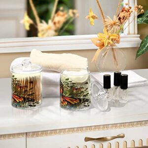 KEEPREAL Butterfly Flower Qtip Holder Dispenser with Lids, 4PCS Plastic Food Storage Canisters, Apothecary Jar Containers for Vanity Organizer Storage