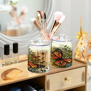 KEEPREAL Butterfly Flower Qtip Holder Dispenser with Lids, 4PCS Plastic Food Storage Canisters, Apothecary Jar Containers for Vanity Organizer Storage