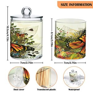 KEEPREAL Butterfly Flower Qtip Holder Dispenser with Lids, 4PCS Plastic Food Storage Canisters, Apothecary Jar Containers for Vanity Organizer Storage