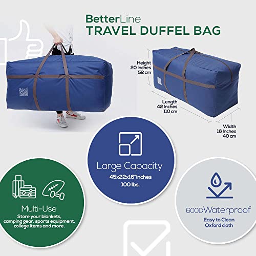 Large Blue Duffel Storage Bag - Premium-Quality Heavy Duty 600D Polyester Oxford Cloth with Handles and Reinforced Seams - 42" x 16" x 20" Inches (110 x 40 x 52 Centimeters)