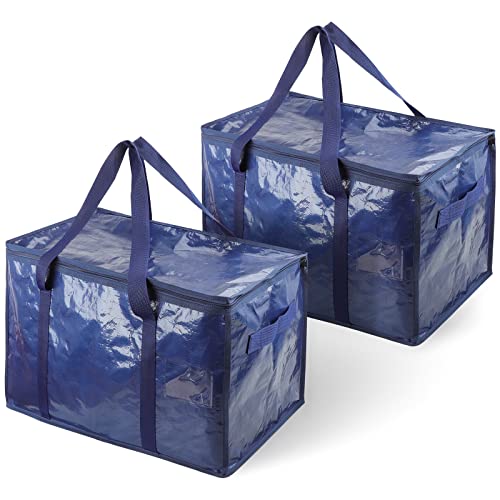 YOOFAN Extra Large Moving Bags – Heavy Duty Packing Bags with Zipper & Carry Handles for Space Saving, Packing, Moving & Storage, College, Dorm, Blue, 2 Pack