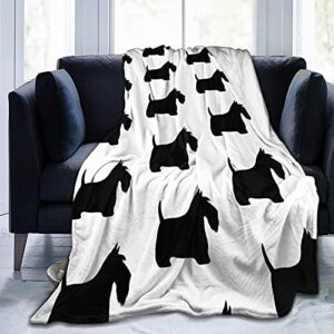annalice scottish terrier silhouette black scottie dog flannel fleece blanket ultra-soft fluffy warm throw blanket for couch bed all seasons suitable for women, men, black scottie dog, 80x60 inches
