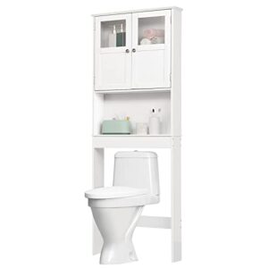 karl home over the toilet storage cabinet bathroom organizer over toilet free standing above toilet rack with adjustable shelf, open shelf, acrylic glass doors, white
