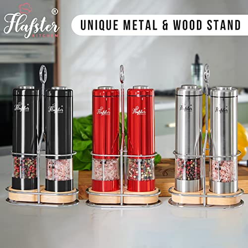 Electric Salt and Pepper Grinder Set - Automatic Salt Pepper Mills with Light - Battery Operated Salt and Pepper Shakers with Stand - Refillable Pepper Grinders with Adjustable Coarseness