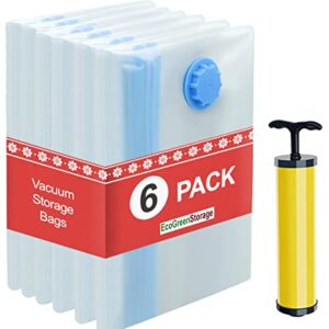 Jumbo Space Saver Vacuum Storage bags - [BONUS] Free travel Vaccum hand pump. - Jumbo Size Vacuum Sealer Bags for Clothes - Excellent for long term storage or saving extra space while traveling or moving. (6 bags)