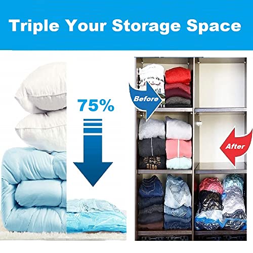 Jumbo Space Saver Vacuum Storage bags - [BONUS] Free travel Vaccum hand pump. - Jumbo Size Vacuum Sealer Bags for Clothes - Excellent for long term storage or saving extra space while traveling or moving. (6 bags)