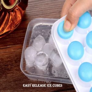 Ice Cube Trays Easy Release-Odor free,Spill Resistant Lid Included,2 Pack, Small Size, Stackable 42 Cubes,Silicone(Blue)