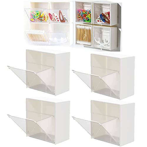 SHUBIAO Wall-Mounted Clamshell Storage Box， Water and dust Proof Storage Dispenser, ， Self-adhesive cotton swab cotton ball dispenser for bathroom（4PCS）