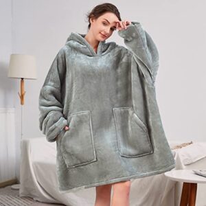 Aemicion Oversized Wearable Blanket Sherpa Fleece Blanket Hoodie Comfortable Soft Warm Thick Big Hooded Sweatshirt Hoodie Blanket for Adults Women Girls Teenagers Teens Men (Light Grey)