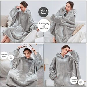 Aemicion Oversized Wearable Blanket Sherpa Fleece Blanket Hoodie Comfortable Soft Warm Thick Big Hooded Sweatshirt Hoodie Blanket for Adults Women Girls Teenagers Teens Men (Light Grey)