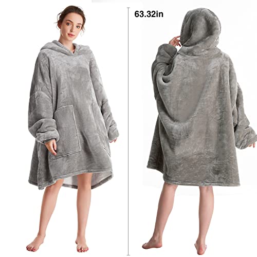 Aemicion Oversized Wearable Blanket Sherpa Fleece Blanket Hoodie Comfortable Soft Warm Thick Big Hooded Sweatshirt Hoodie Blanket for Adults Women Girls Teenagers Teens Men (Light Grey)