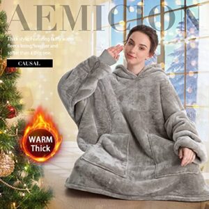 Aemicion Oversized Wearable Blanket Sherpa Fleece Blanket Hoodie Comfortable Soft Warm Thick Big Hooded Sweatshirt Hoodie Blanket for Adults Women Girls Teenagers Teens Men (Light Grey)