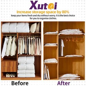 XUTAI Vacuum Storage Bags, Space Saver Bags 12 Pack (4 Large/ 4 Medium/4 Small) for comforters and blankets，Clothes，Clothing，Travel，Luggage，Bedding,Vacuum Seal Bags for Clothes，Hand Pump